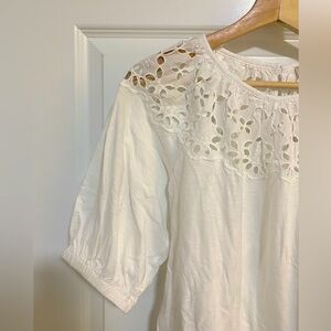 Loft Womens White Eyelet 3/4 Sleeve T-Shirt